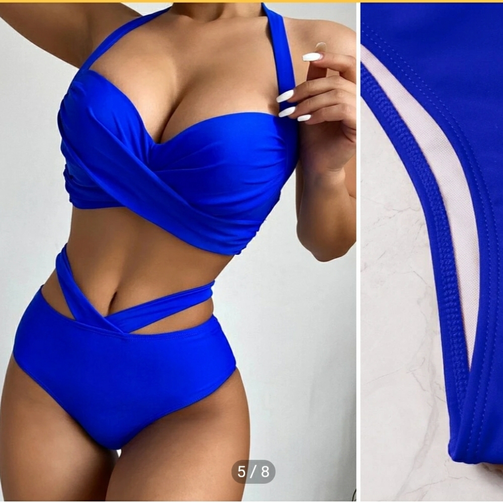 Royal blue twist top pushup bikini medium